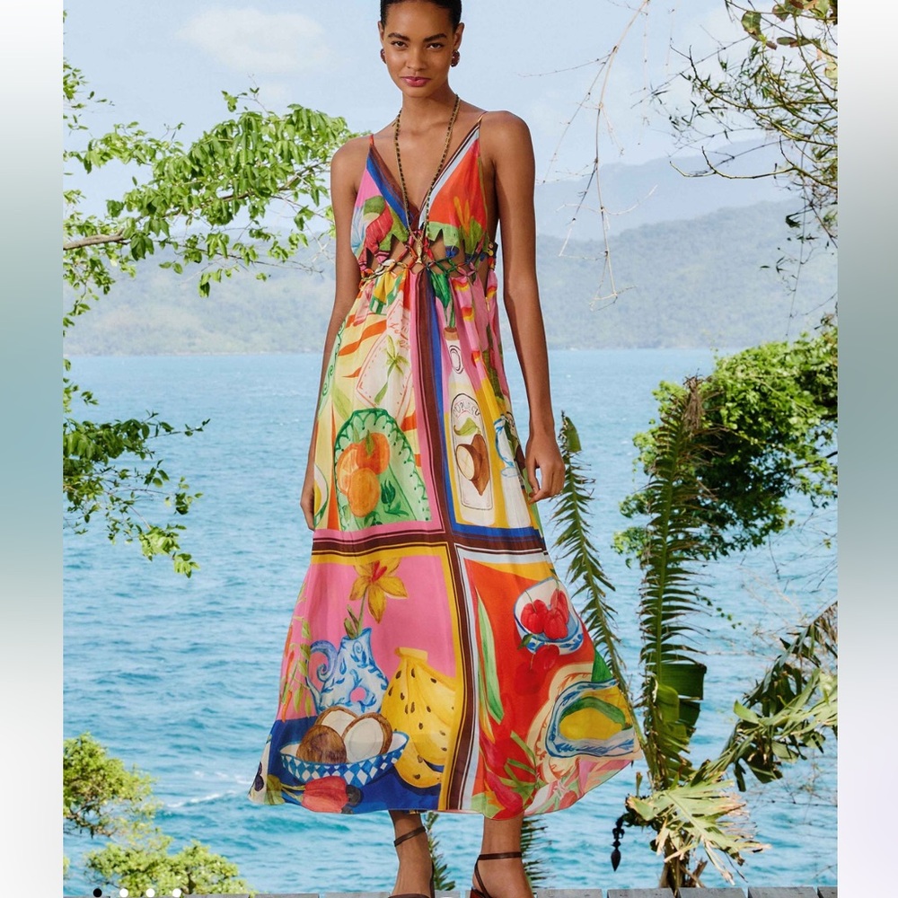 NEW!!! FARM RIO Anthropologie Colorful Cutout Maxi Dress - Picture 1 of 4